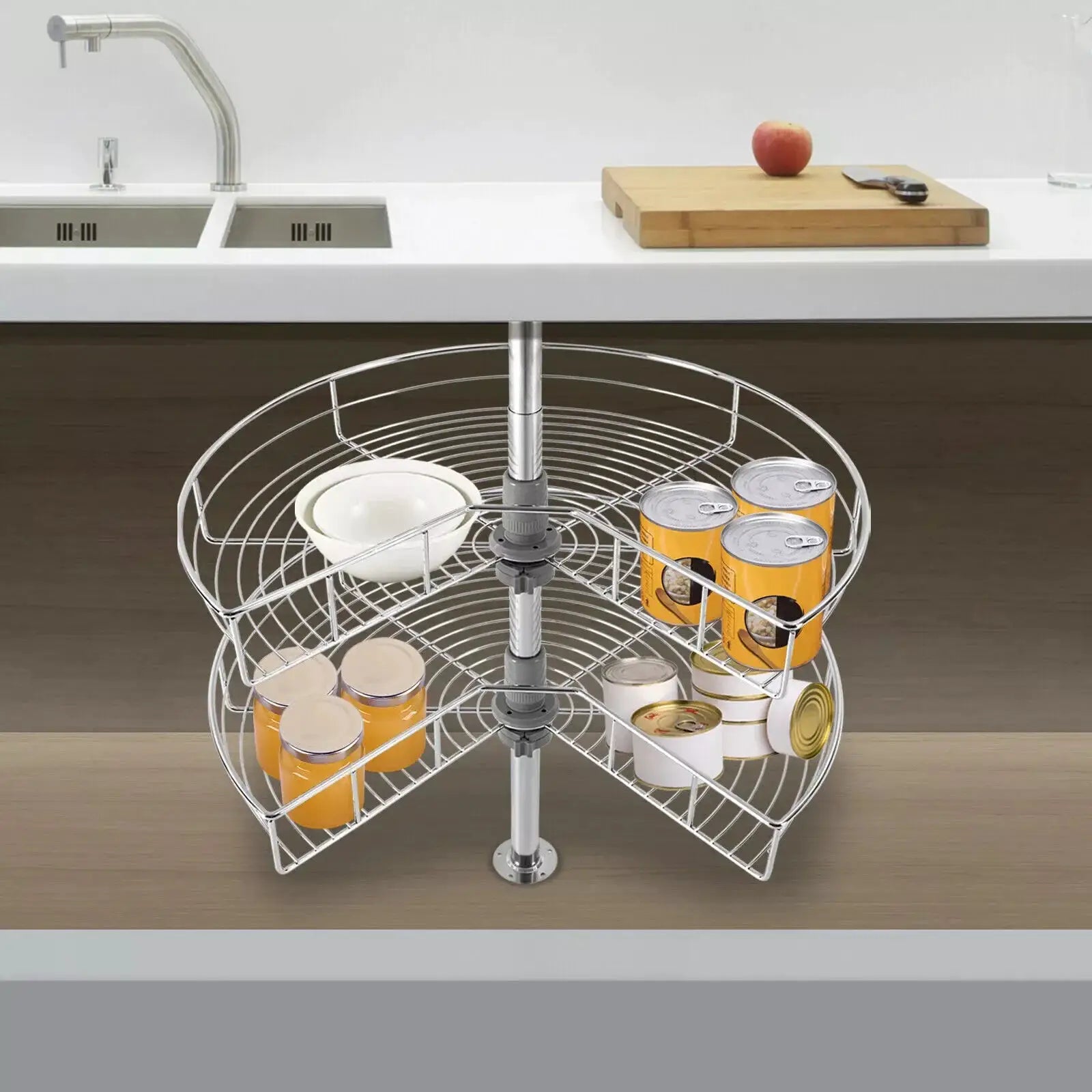 2-Shelf 24" Kidney Chrome Lazy Susan Kitchen Base Cabinet Corner Organizer Rack Iron from PriceLows™