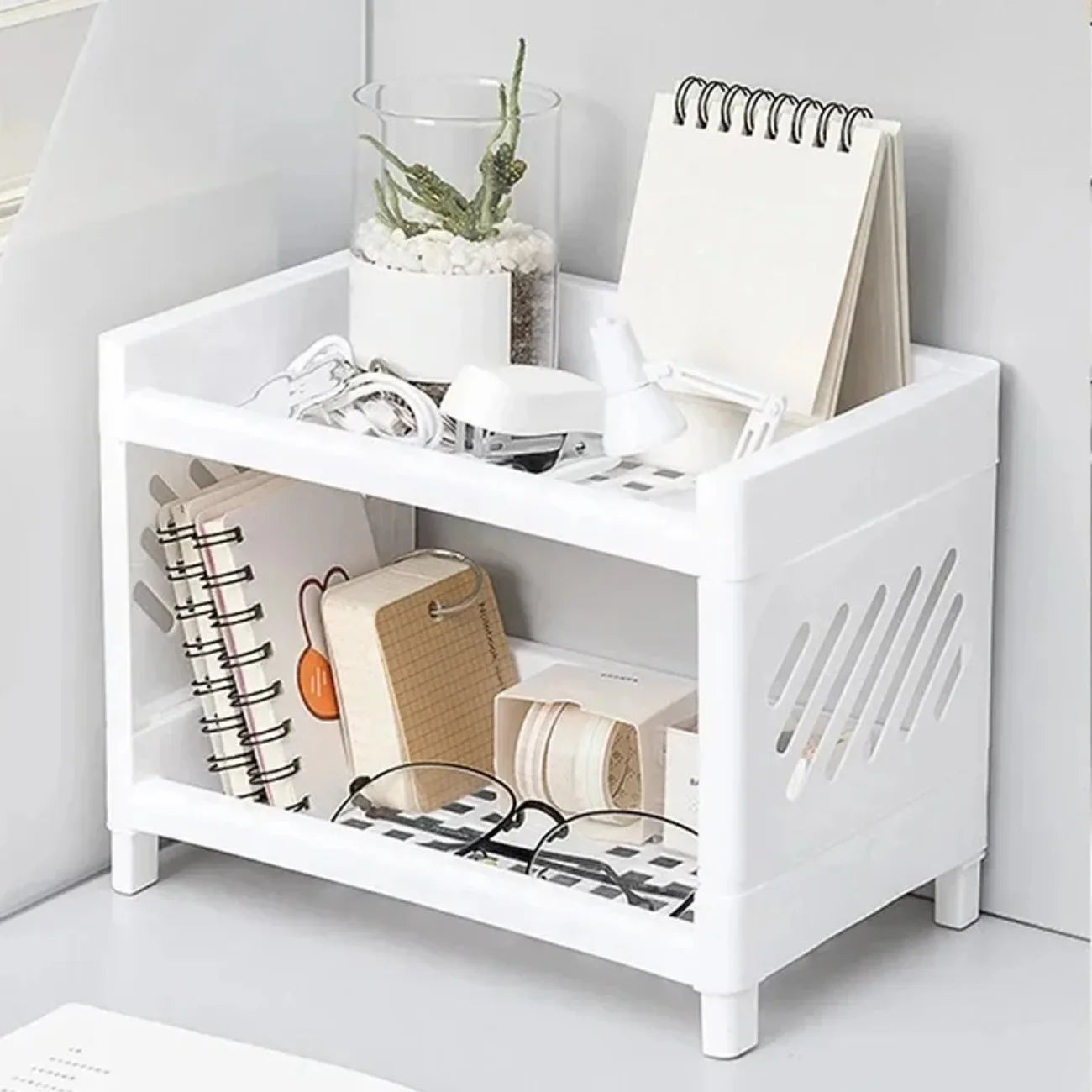 Desk Storage Rack | Double Deck | Open Frame Office Organizer