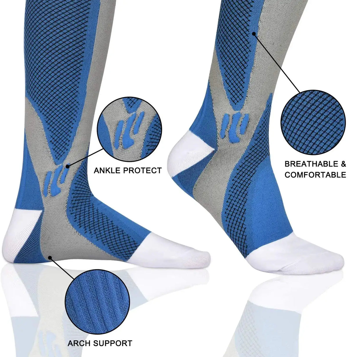 Compression Socks | Crew Height | Unisex Athletic | Graduated Support