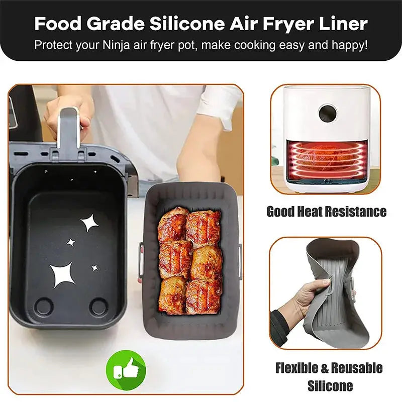 Air Fryer Silicone Tray | Food Grade | Rectangle Liner | Ninja Dual Compatible