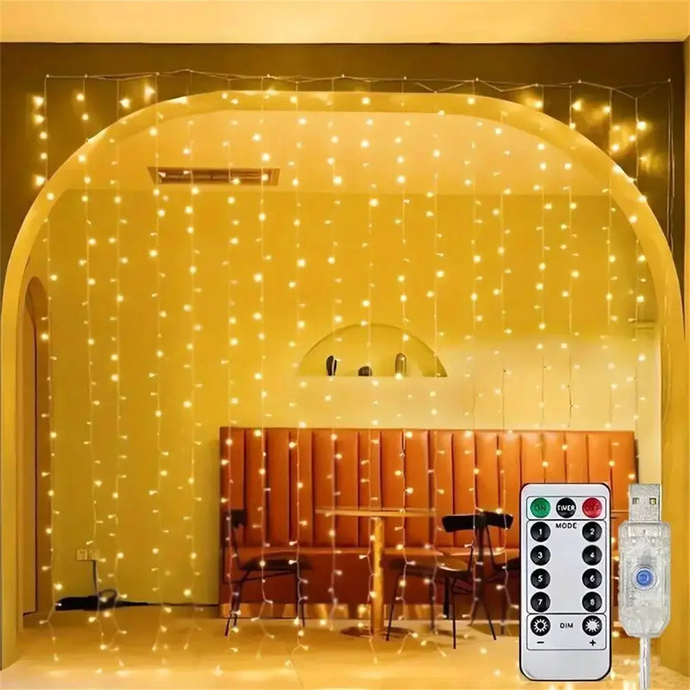 3/6M USB LED Curtain 8Modes Remote Control Lights Holiday Wedding Garland for Bedroom Living Room Decor Christmas Decorations from PriceLows™