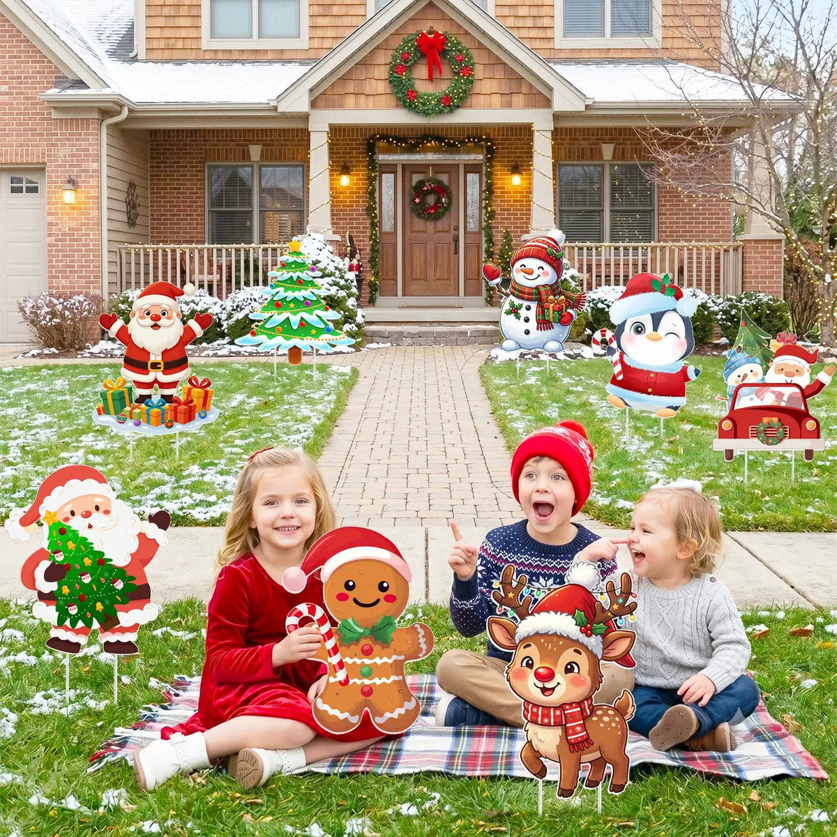 Christmas Yard Signs | 24 Large Pieces | With Stakes | Tree Santa And Snowman