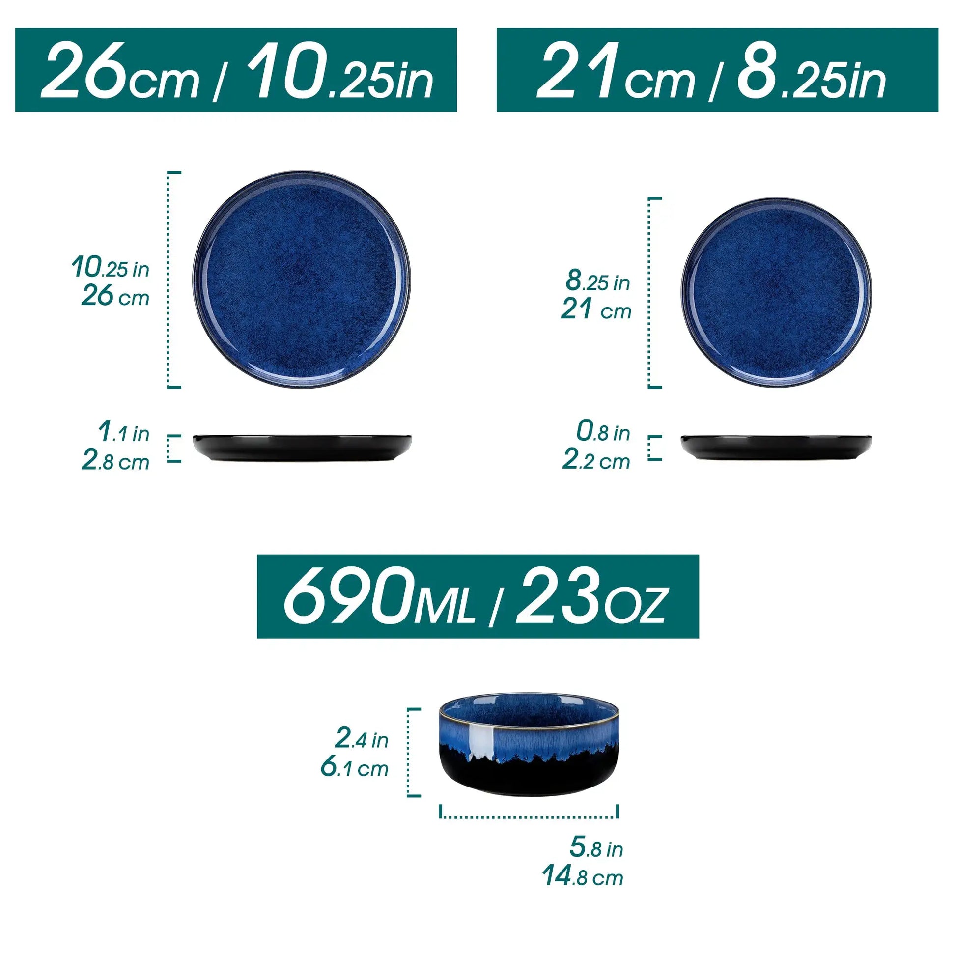 vancasso 12/24 PCS Starry Blue Reactive Glaze Stoneware Dinnerware Sets Ceramic Plates Set with 4 pcs Dinner Plate/Dessert/Bowl from PriceLows™