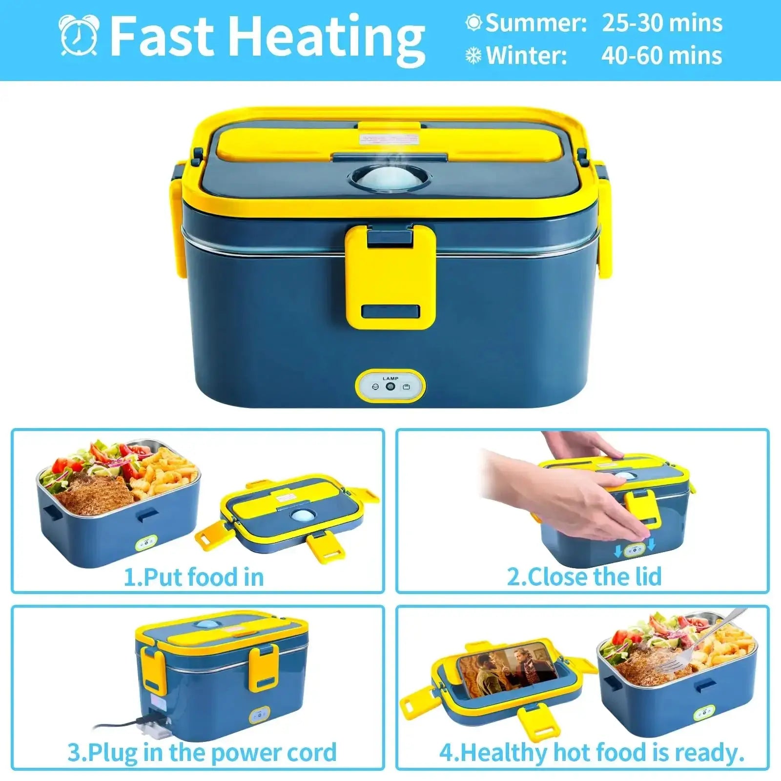 1.8L Electric Lunch Box 60W Food Heated 12V-24V 2-In-1 Portable Food Warmer Heater for Car/Truck/Home Self in-car Heating Box from PriceLows™