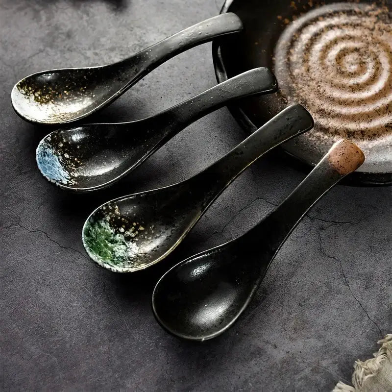 Ceramic Spoon Japanese Retro Bone China Green Black 14.5*4.5cm Rice Scoop Tableware Household Kitchen Supplies Dinnerware from PriceLows™