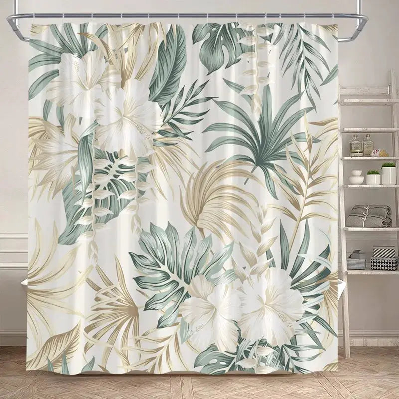 Tropical Leaves Shower Curtain Green Palm Leaf Monstera Plant Bath Curtains Set Polyester Fabric Home Bathroom Decor with Hooks from PriceLows™