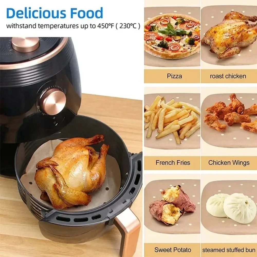 Air Fryer Parchment Paper | Perforated | Disposable Liner | 50/100 Pcs