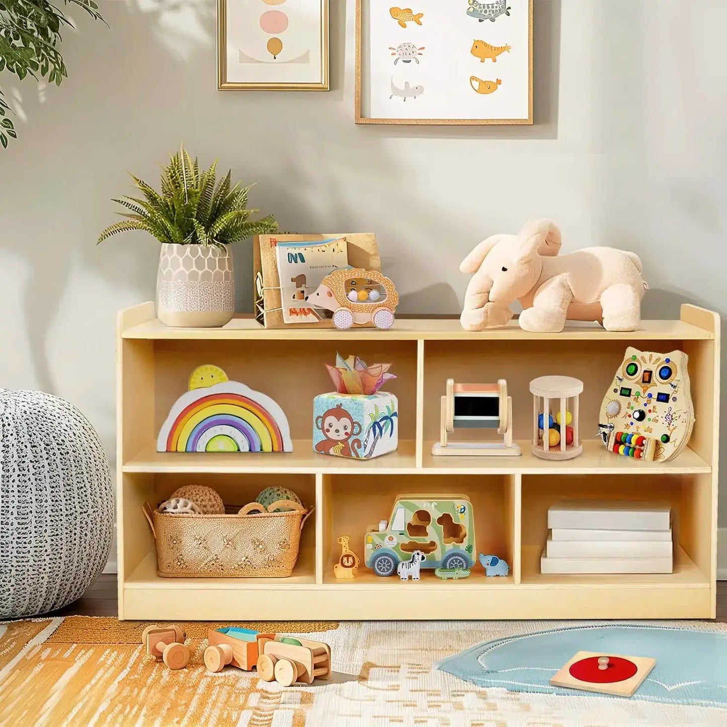 Montessori Wooden Toy Storage Organizer, 2-Shelf Bookcase for Kids Rooms, Playroom, Nursery from PriceLows™