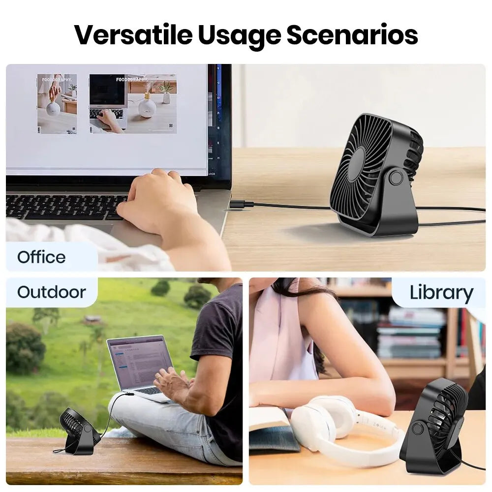 USB Mini Portable Fan | 4 Inch | 3 Speeds | 360 Degree Adjustable