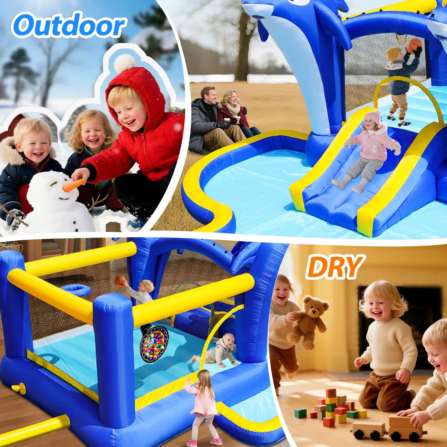 Inflatable Water Slide 8in1 Bounce House Outdoor Backyard Kids Play Center Dolphin Sprinkler Water Gun Basketball Target Games from PriceLows™