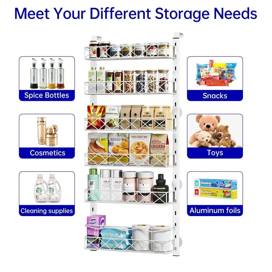 Over the Door Organizer, White 6Tier Pantry Door Organizer with Adjustable Basket, Hanging Spice Rack Cabinet Door Shelves, Laun from PriceLows™