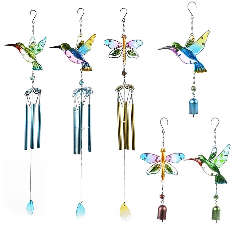 Wind Chime Hummingbirds Dragonflies Metal Glass Painted Crafts Hanging Pendants Bell Aluminum Pipe Home Courtyard Hanging Decors from PriceLows™