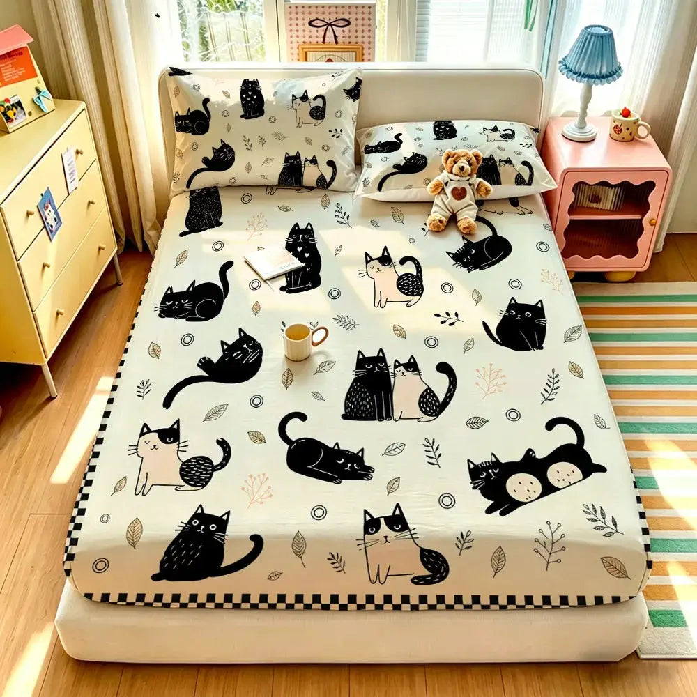 3pcs Cartoon Bear Kitten Printed Chipless Bed Sheet Set Multiple Sizes Soft Bed Cover Bedroom Bedding Decoration, Gift Bedding from PriceLows™