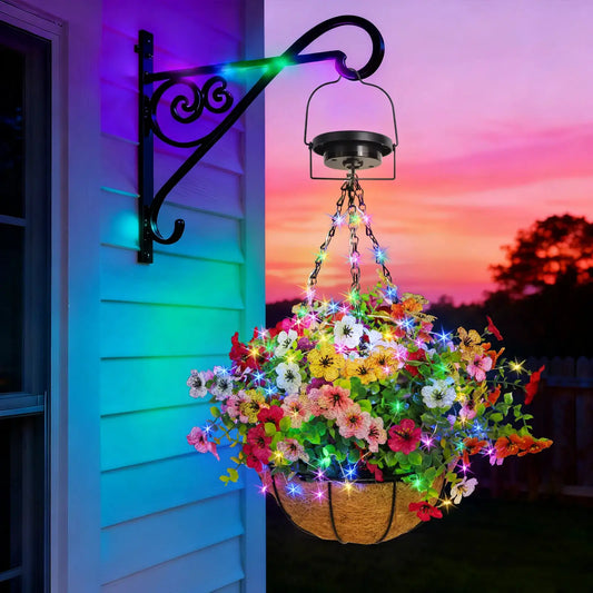 Solar-Powered Hanging Flower Basket Lights Outdoor Porch Lawn Christmas Garden Decor DIY Copper Wire RGB Lights with Solar Panel from PriceLows™