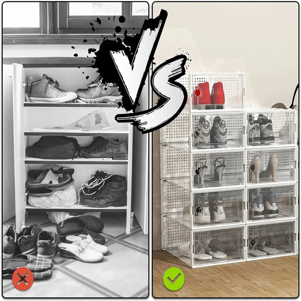 12-Pack Transparent Plastic Stackable Shoe Storage Boxes for Closet Linked Design Sports Shoe Organizers Foldable Shoe Racks from PriceLows™