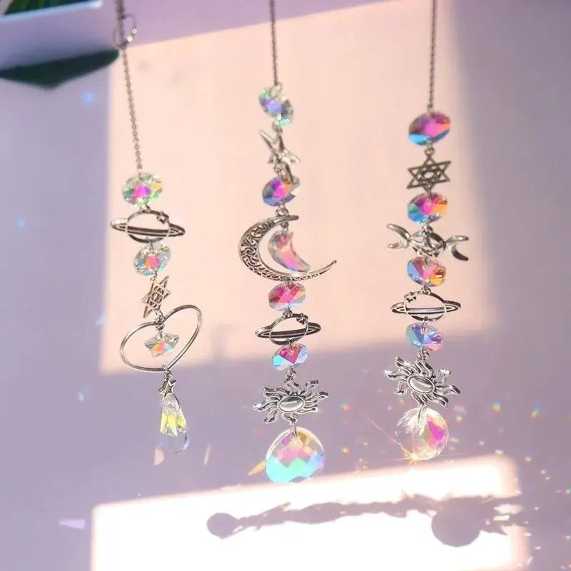 Crystal Wind Chime Moon Sun Catcher Diamond Prisms Pendant Dream Catcher Rainbow Chaser Hanging Drop Home Garden Decor Windchime from PriceLows™