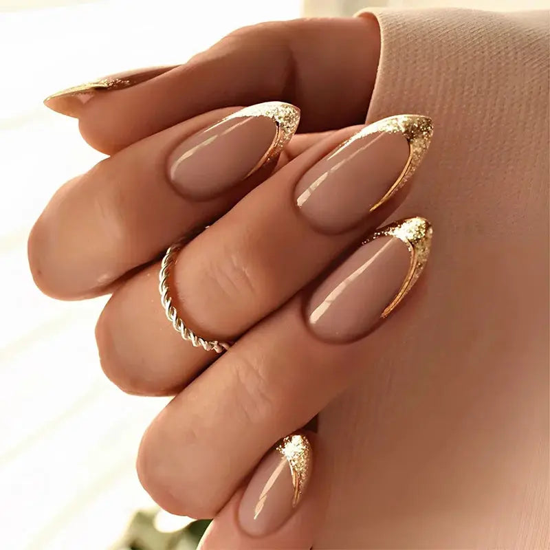 Almond Press On Nails | Acrylic Finish | Pearl Flower Design | 24 Piece Set