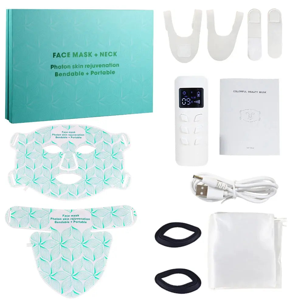 7 Colors + Infrared LED Face Mask and Neck Red Light Therapy Anti Aging Wrinkle Acne Pore Oil Control Skin Tighten Whiten from PriceLows™