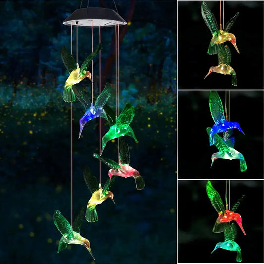 1PC Colorful Gradient Garden LED Wind Chimes Decorated Solar Hummingbird Landscape Garden Lights Decorated Atmosphere from PriceLows™