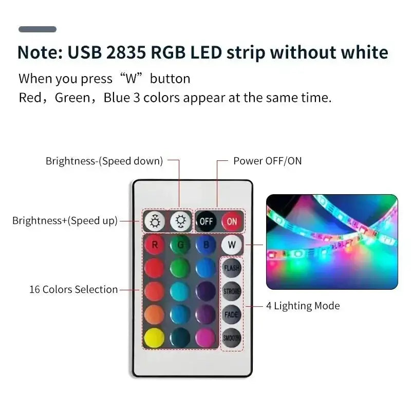 USB 2M/3M RGB Led Strip Light 2835 60Leds DC 5V RGB Ribbon Led Tape with IR Remote Control PC TV Backlight Gaming Room Decor from PriceLows™