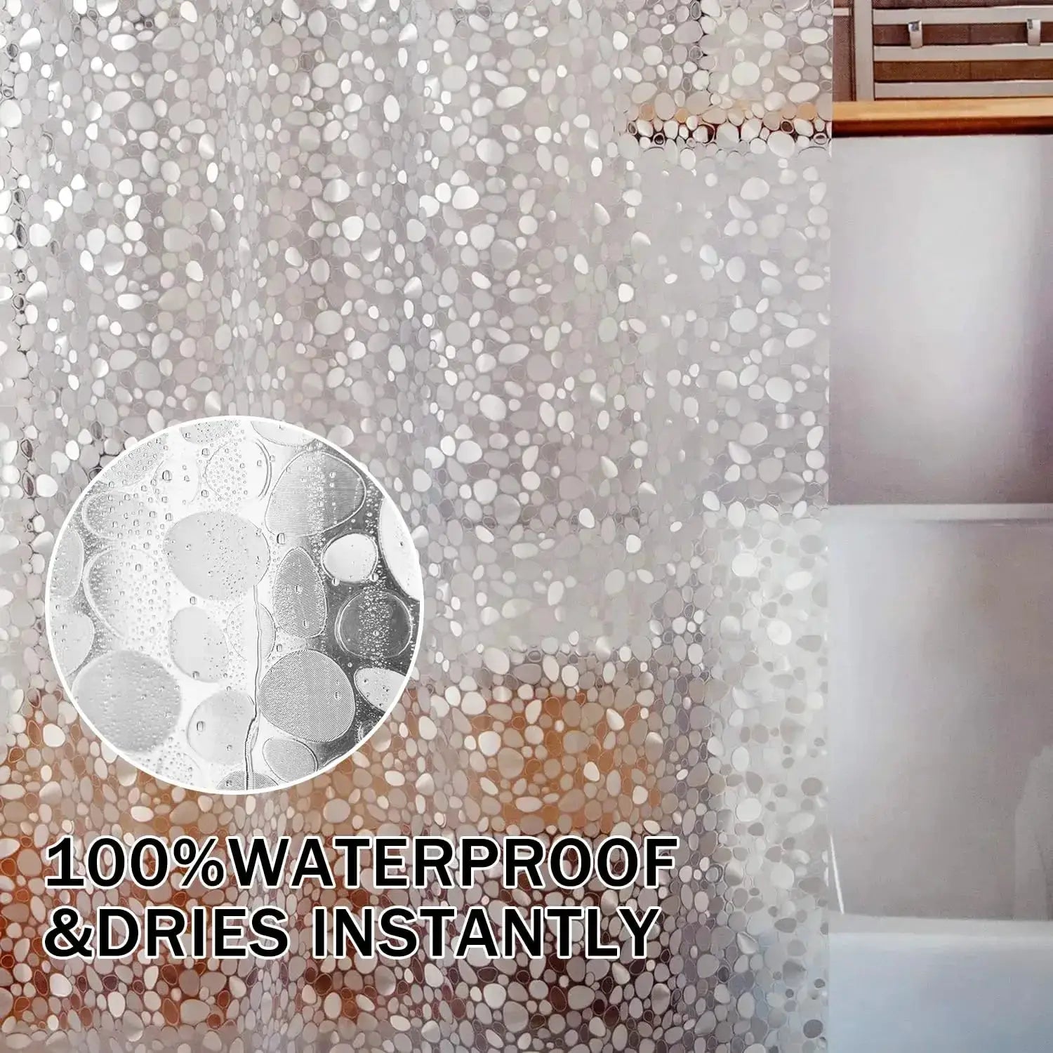 3D Pebble Clear Shower Curtain Liner with Magnets & Hooks, Fashion Plastic Bathroom Curtain for Bathtubs Bath Decor from PriceLows™
