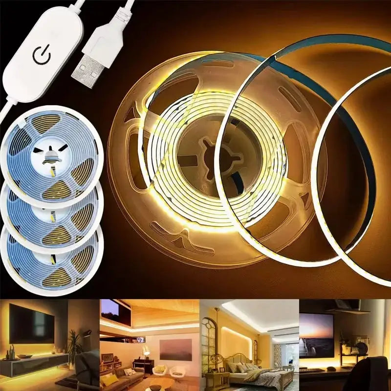 1m-5m USB COB LED Strip Light 5V 320LEDs/m DIY TV Mirror Backlight Flexible Ribbon Tape Touch Sensor Dimmable Kitchen Room Lamp from PriceLows™