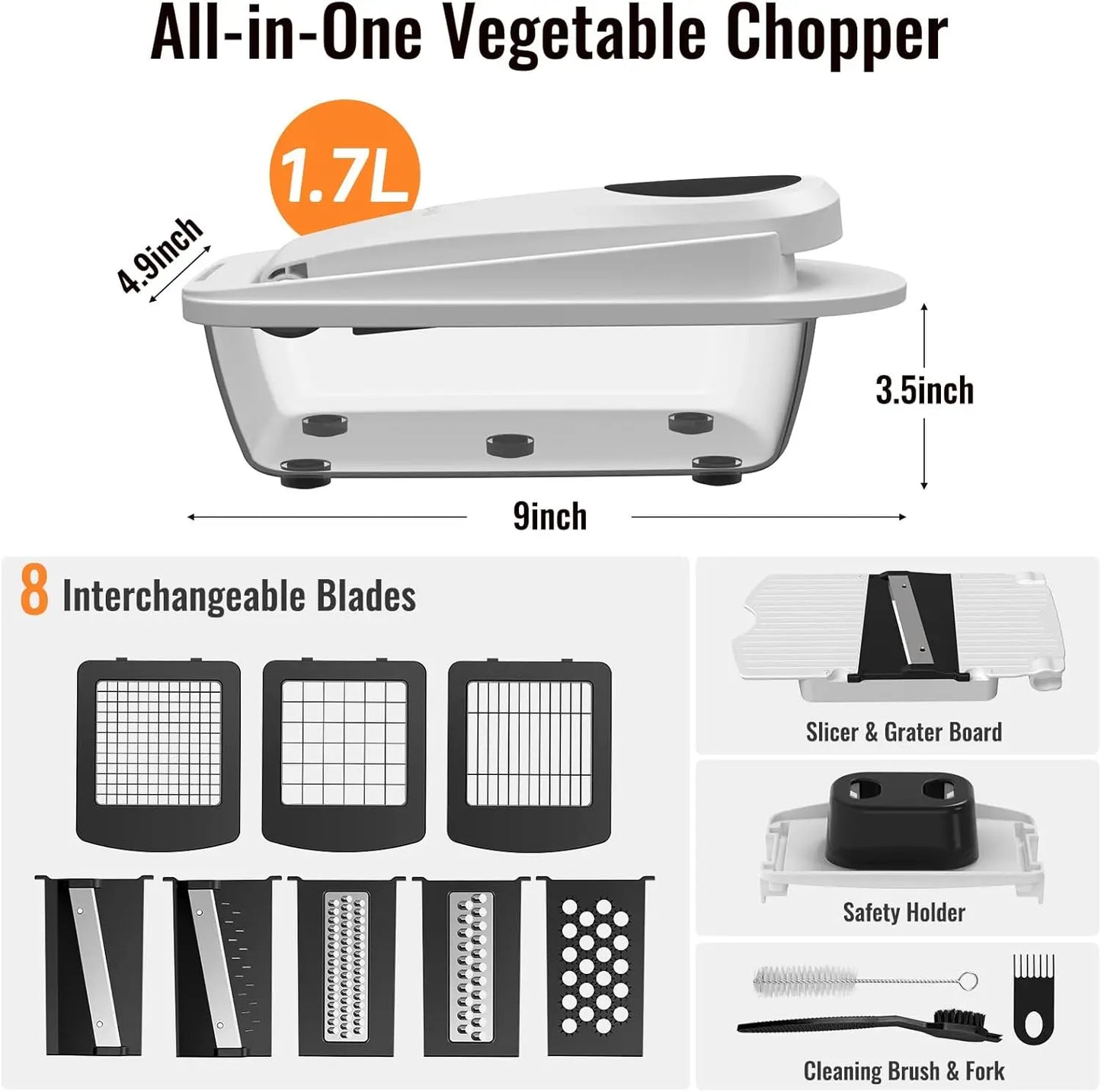 Vegetable Chopper | 8 Blade | All In One | Container Included