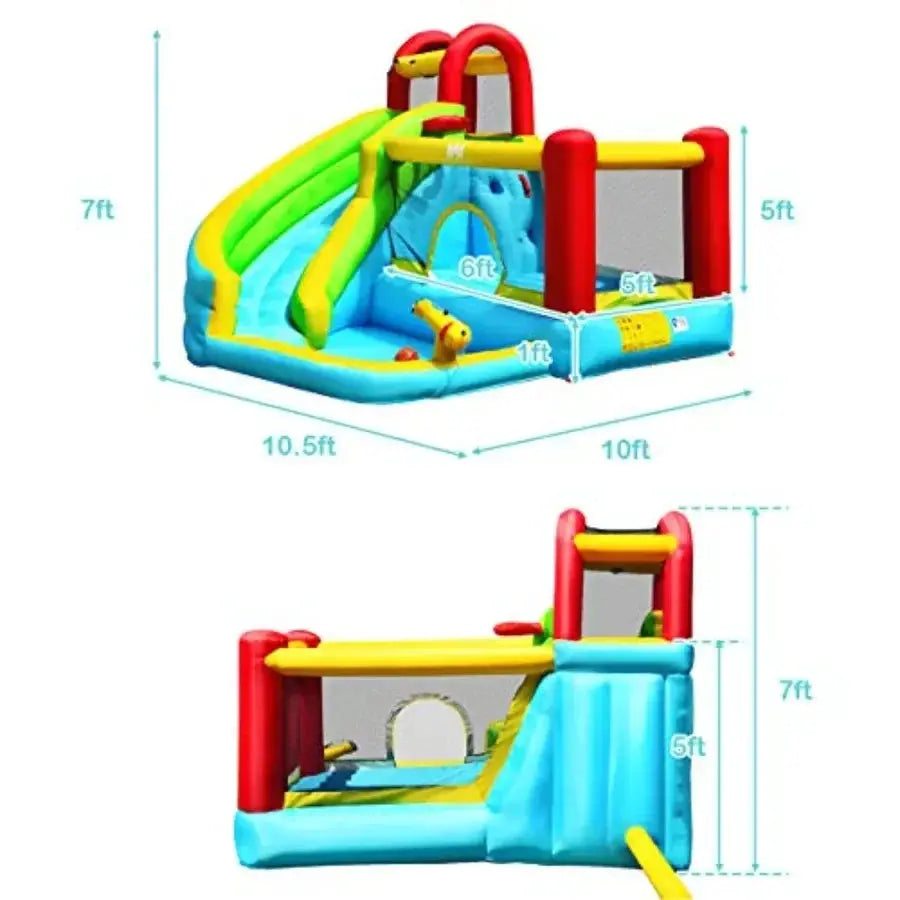 Inflatable Water Slide Bounce House, 6 in 1 Water Bouncy Castle w/Splash Pool, Climbing Wall, Water Slides Inflatables for,Blow from PriceLows™