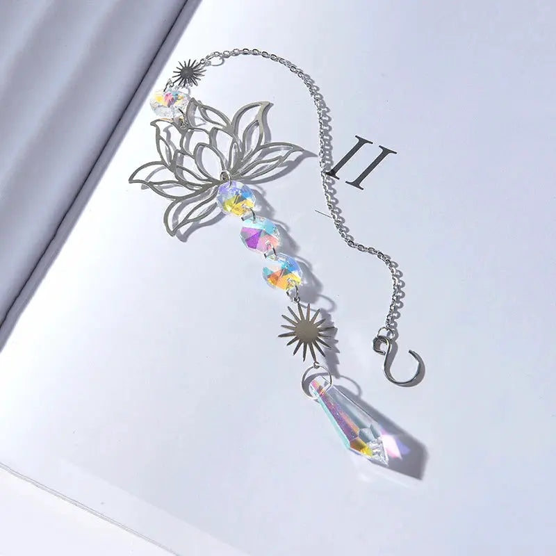 1PcMetalLotusandArtificial Crystal Suncatcher Charm Handmade Applicable Home Wind Chime Pendant Outdoor Garden Plant Decoration from PriceLows™