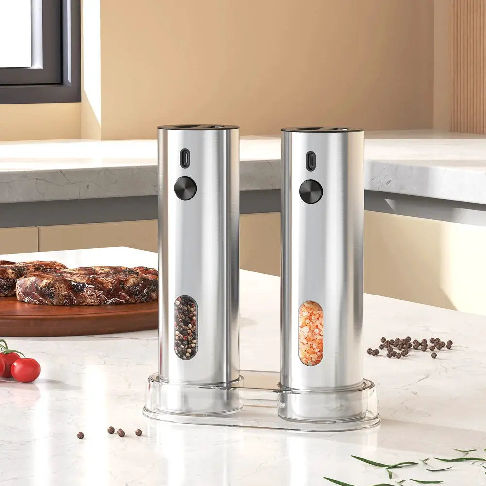 Salt And Pepper Grinder Set | USB Rechargeable | Stainless Steel | 110ml