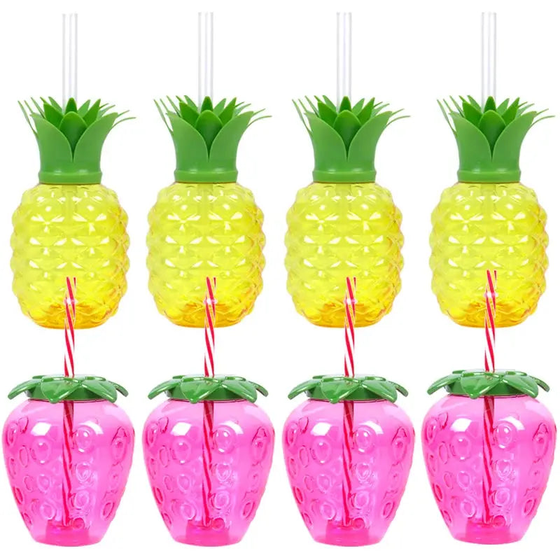 Plastic Drinking Cups | 6-Set Tropical Style | With Straws For Luau Parties