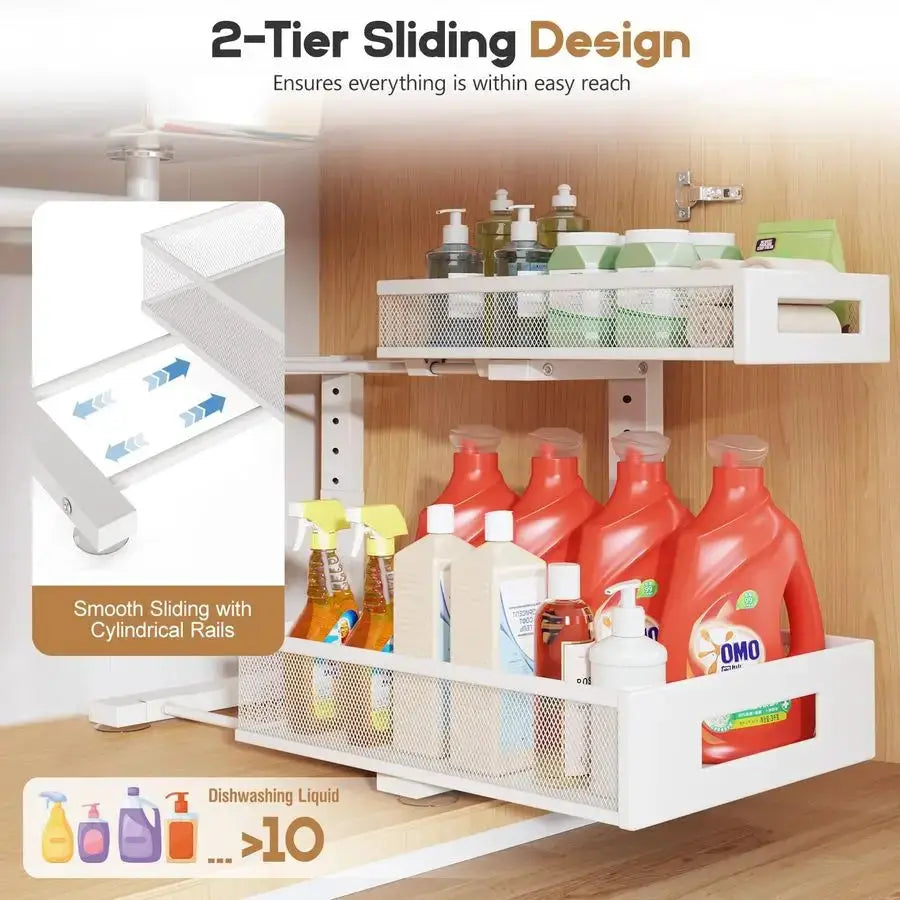Under Sink Storage Organizer, Large 2Tier Elegant Mesh Pull Out Shelf for Kitchen and Bathroom Cabinet Organization, LShaped and from PriceLows™