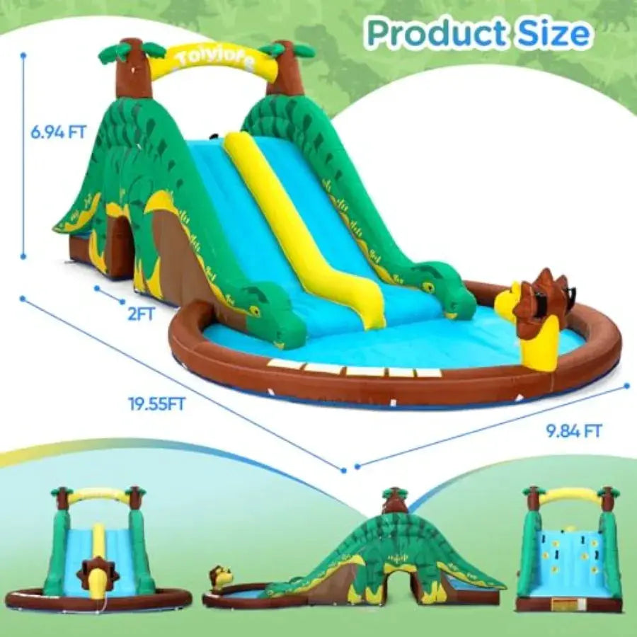 Inflatable Water Slide with Splash Pool for backyard use, PVC material, blue-green color, dual slides and bounce house combo wi from PriceLows™
