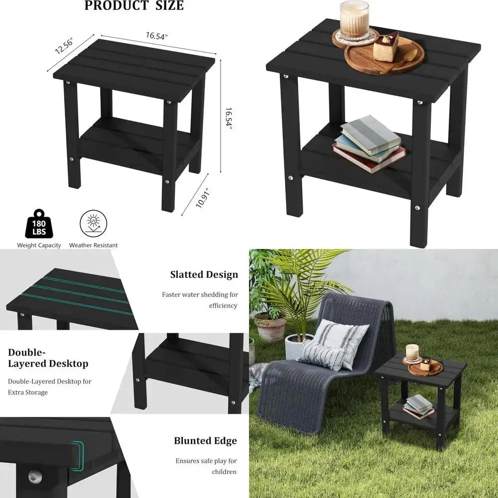 Weatherproof HDPE Small Patio Side Table for Outdoor Spaces: Ideal for Balcony, Deck, Poolside in Black from PriceLows™