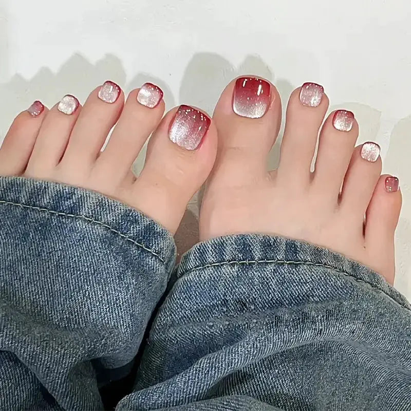 Press On Toenails | Light Pink Cat Eye | 24 Piece Set | All Sizes