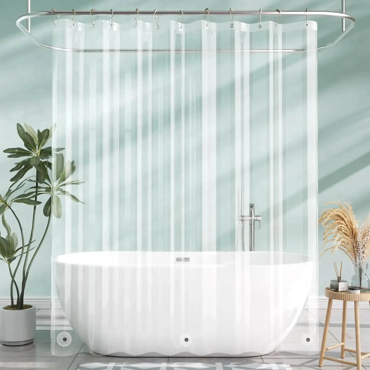 Transparent PEVA Shower Curtain - Waterproof with Magnetic Weights, Stain Resistant & 12 Rustproof Grommets from PriceLows™