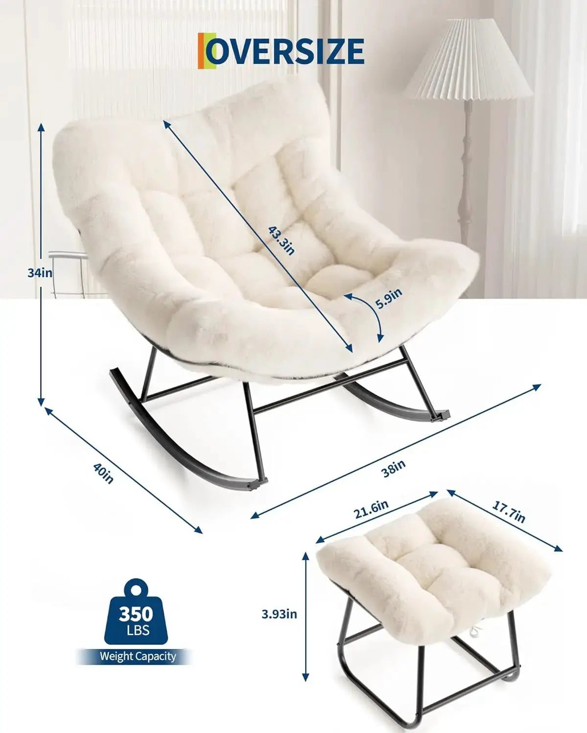 Outdoor Oversized Papasan Rocking Chair with Footrest, Patio Lounge Chair Rattan Egg Rocker for Balcony Backyard Porch Bedroom from PriceLows™