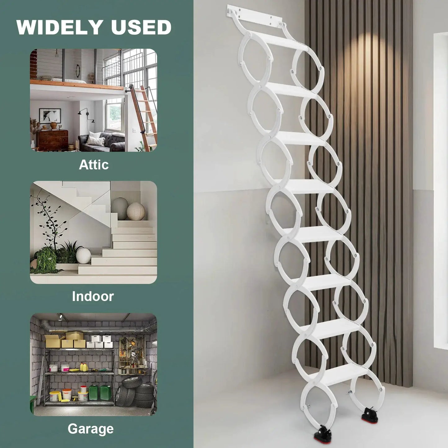 5-8 Steps Wall Mounted Pull-Down System Attic Ladders Anti-Slip Steps Retractable Ladder 49in-78in Vertical Height for Garages from PriceLows™