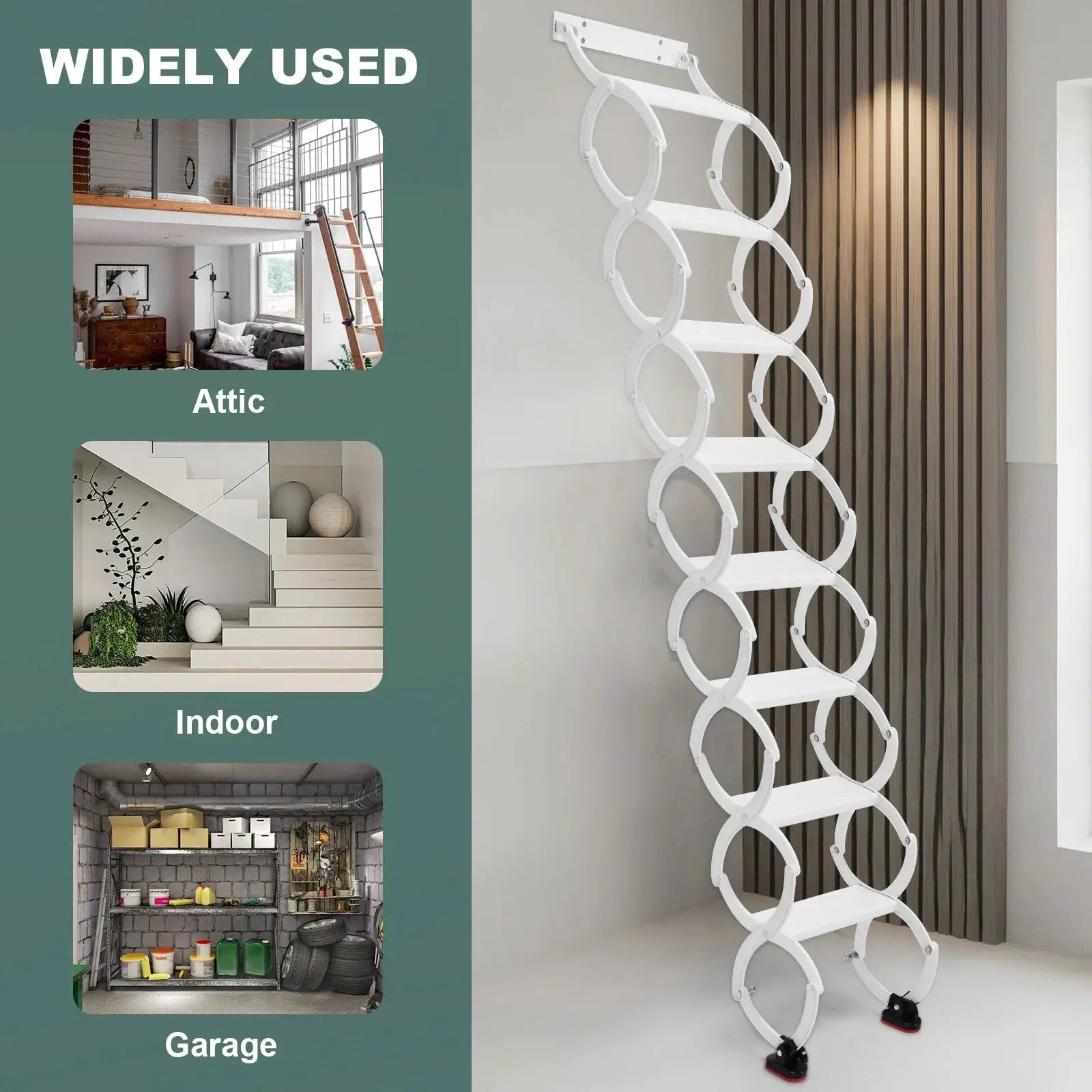 5-8 Steps Wall Mounted Pull-Down System Attic Ladders Anti-Slip Steps Retractable Ladder 49in-78in Vertical Height for Garages from PriceLows™