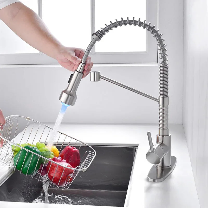 Kitchen Faucet Pull Down Sprayer | Led Light | 3 Function | Black, Brushed, Gold