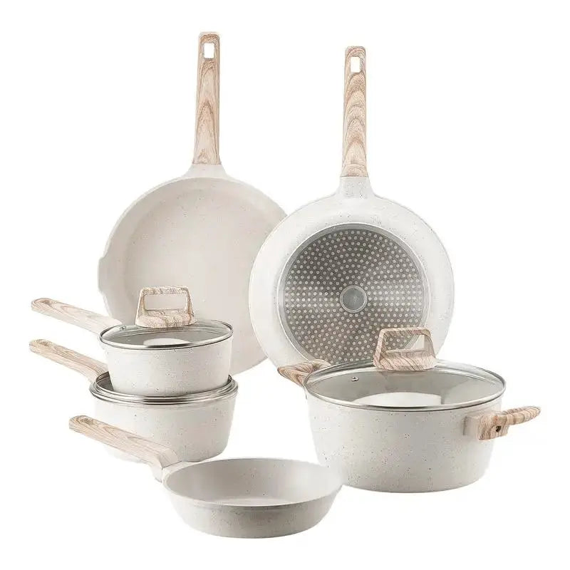 17 Piece Pots and Pans Set, Granite Nonstick Cookware Set, Induction Cookwares, Kitchen RV Cooking Sets with Frying, Sauce, Saute, Tempered Glass Lids, and Pan Protectors, White from PriceLows™