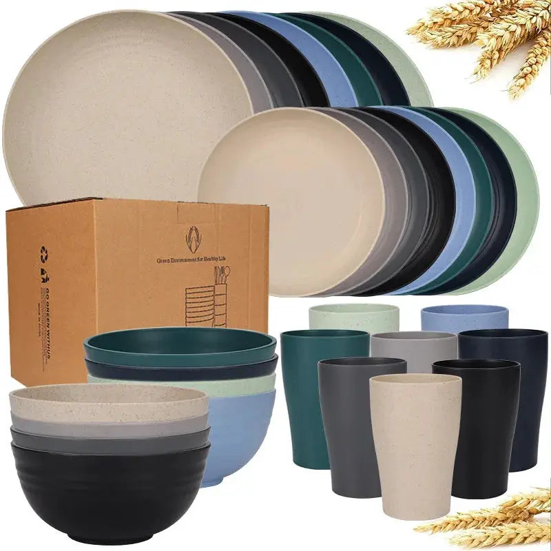 Natural Wheat Straw Tableware Set Dinnerware Sets Biodegradable Unbreakable Plates, Bowls, Cups Lightweight for Kitchen Camping from PriceLows™