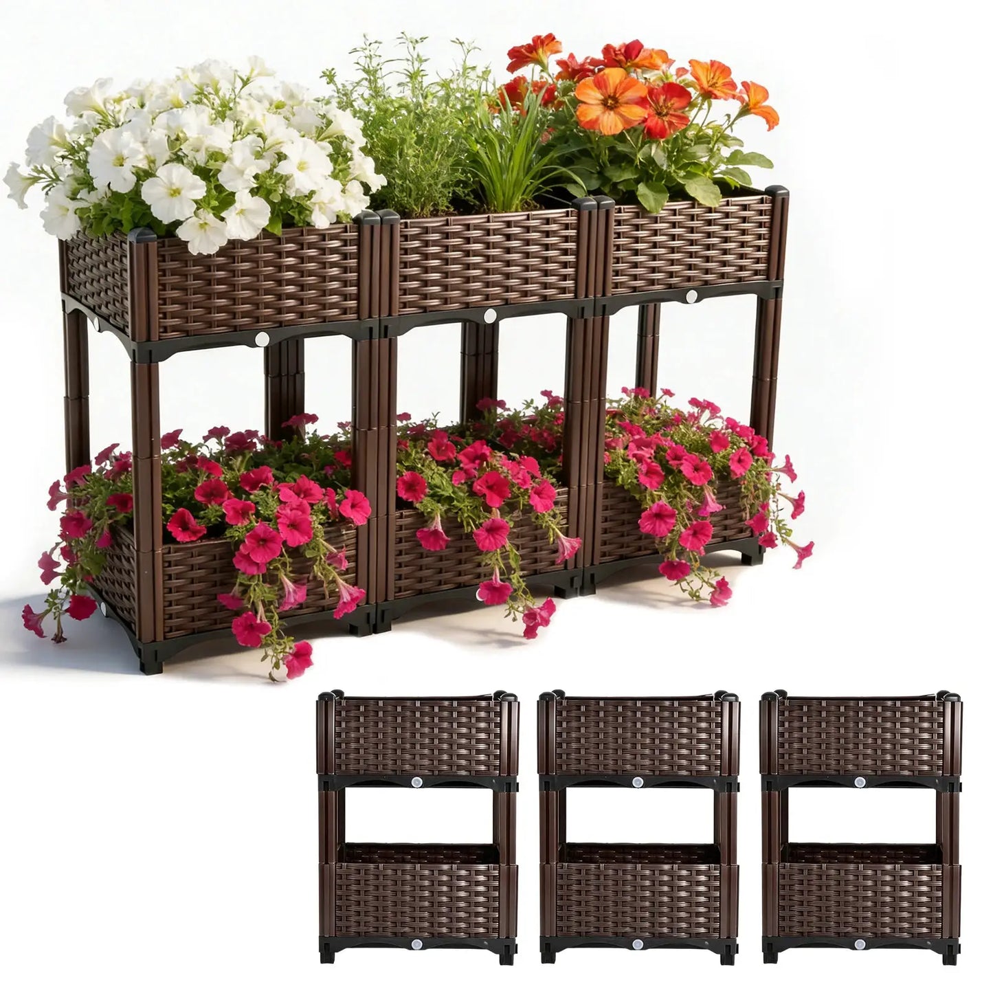 Elevated Raised Garden Bed with Legs Large, 6 Grids Divider Planter Box Outdoor PP Plastic Flower Plant Container, Double Layered Space Saving, for Vegetables Herbs with Drainage Holes Stand Up Gardening, for Patio Backyard B from PriceLows™