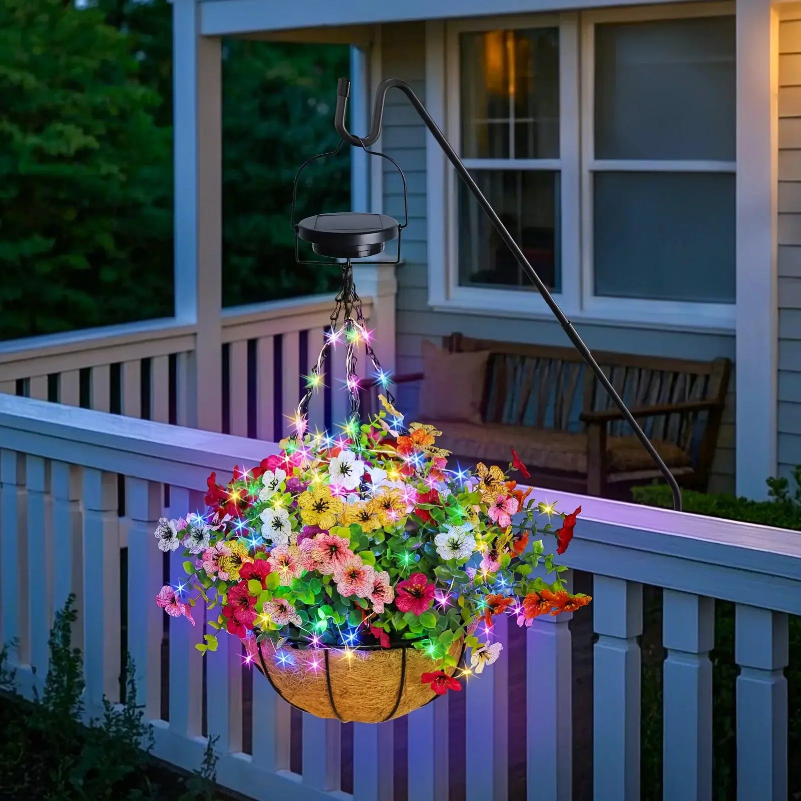 Solar-Powered Hanging Flower Basket Lights Outdoor Porch Lawn Christmas Garden Decor DIY Copper Wire RGB Lights with Solar Panel from PriceLows™
