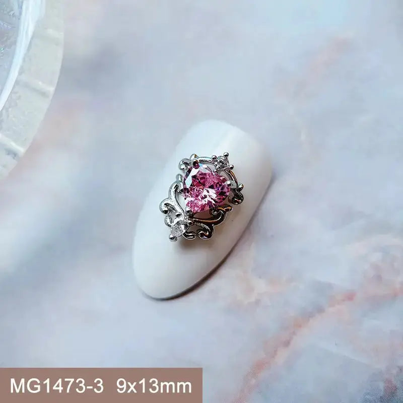 10pcs Valentine's Day Pink Love Heart Ribbon Zircon Metal Nails Jewelry Decorations Nail Art Accessories Charms Parts Supplies from PriceLows™