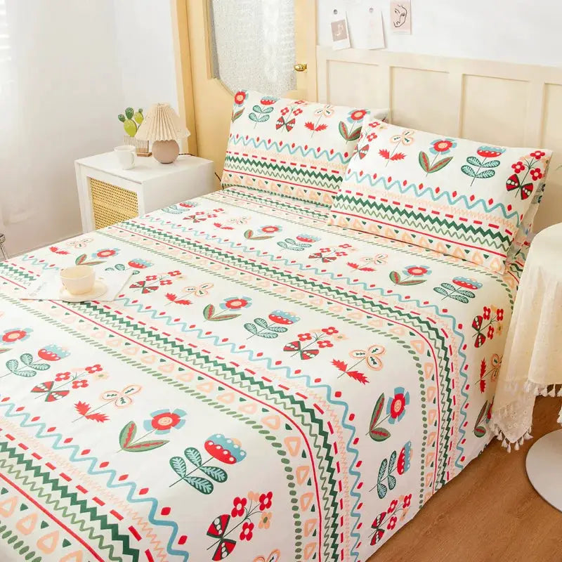 100% Cotton Coarse Weave Flat Sheet, Floral Striped Print Bed Sheet, Breathable Durable All Season Bedding for Kids & Adults from PriceLows™