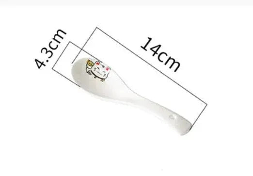 Ceramic Soup Spoon 14cm Japanese White Lucky Cat Bone China Dinnerware Restaurant Household Kitchen Supplies Tableware from PriceLows™