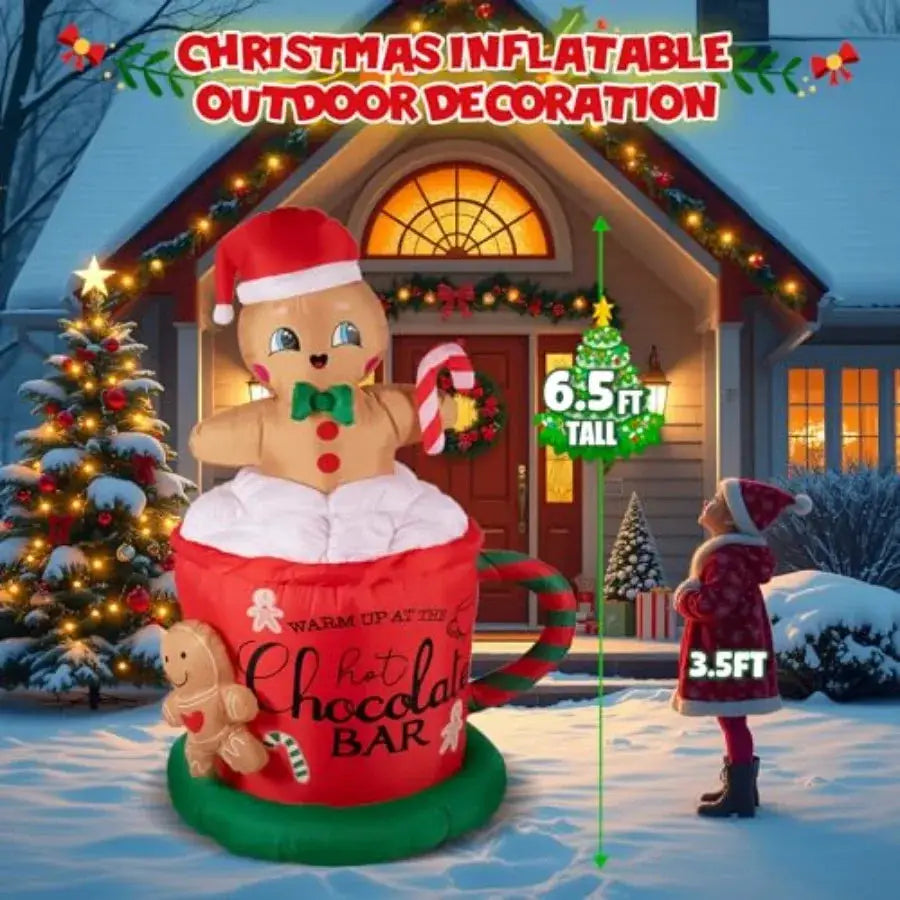 Inflatable Gingerbread Man | 6.5 Ft Led Lights | Weatherproof PVC | Red White