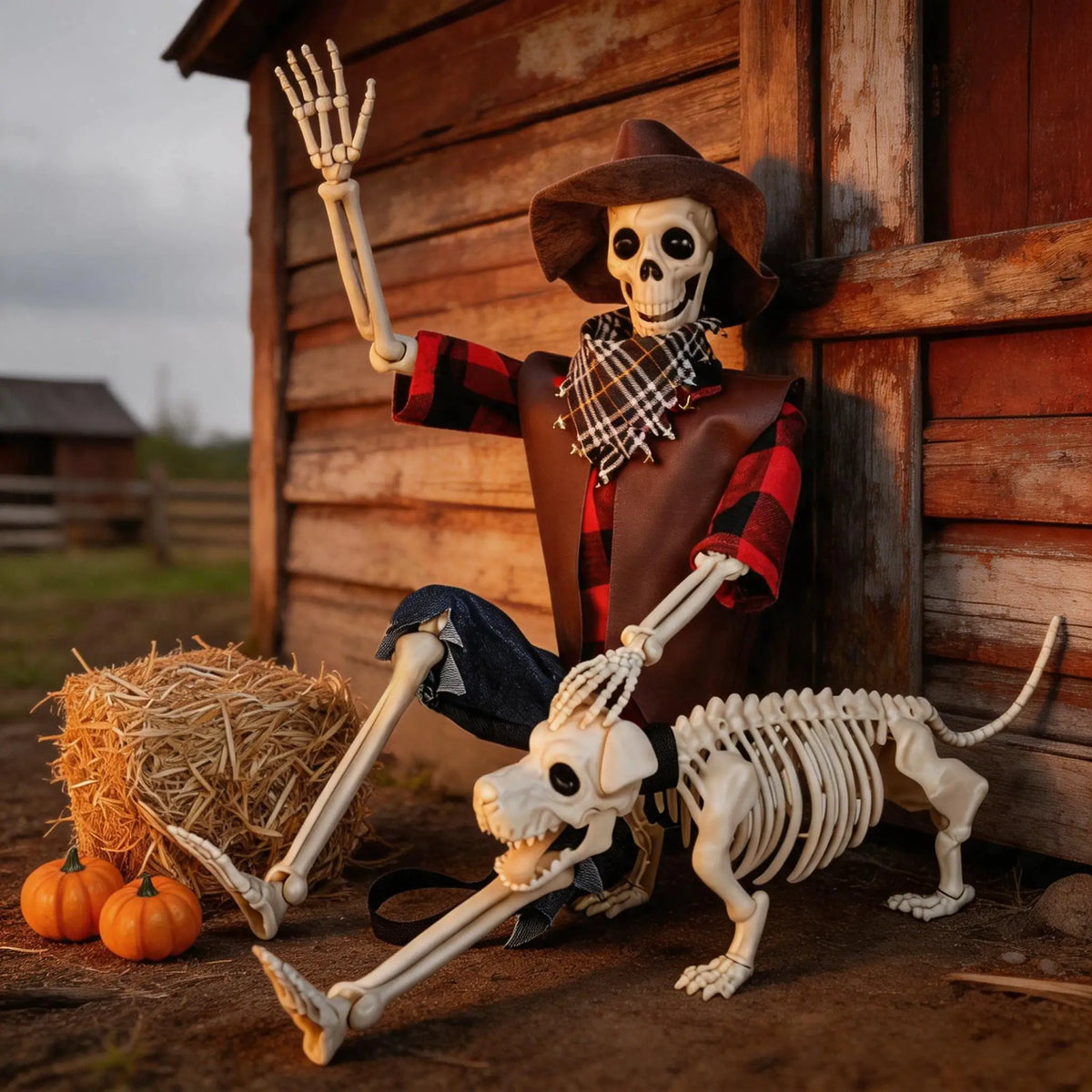 Halloween Skeleton Set | 36 Inch Posable Joints | Plastic | Cowboy Theme