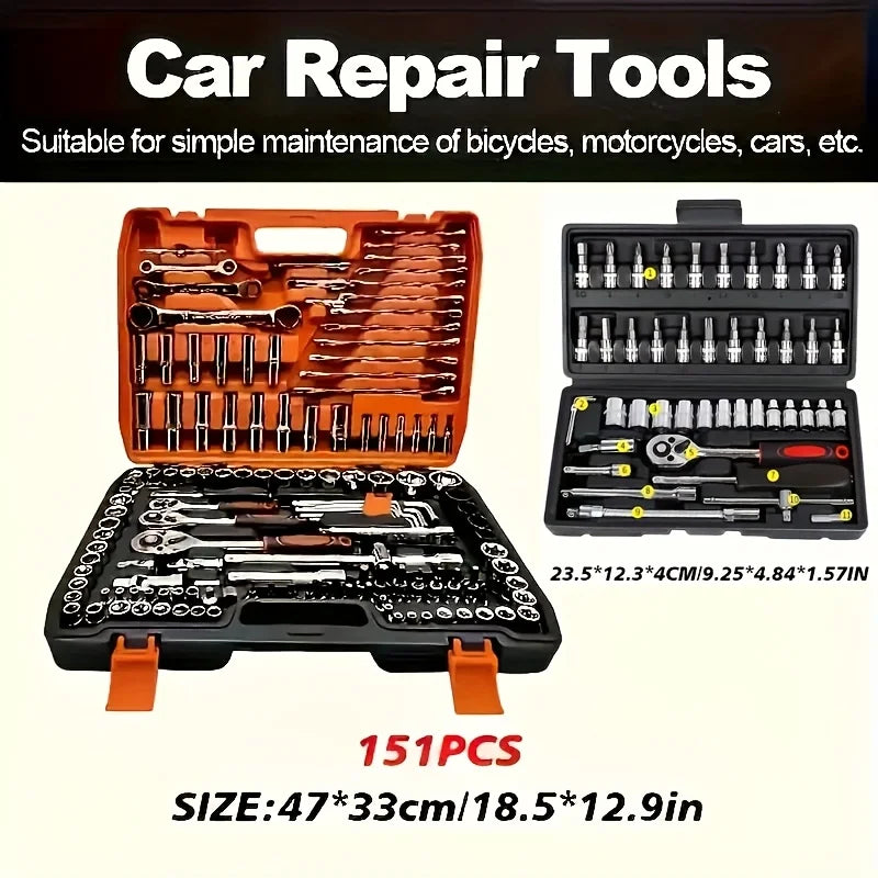 151/46-Piece Automotive Repair Tool Set — Ratchet Torque Wrench & Vehicle Emergency Tool Kit for motorcycle repair tools from PriceLows™
